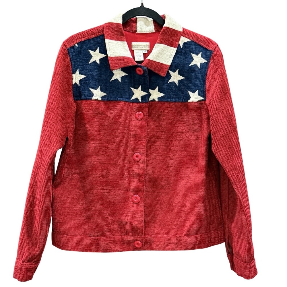 COLDWATER CREEK Women Jacket Size M‎ Americana Patriotic Star Flag Red 4th